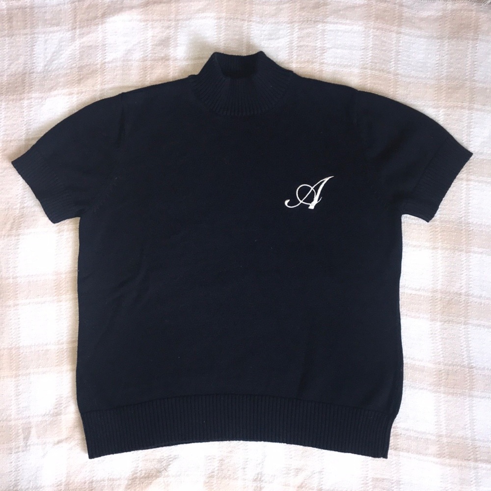 Liz Claiborne Navy Blue “A” ShortSleeve Turtleneck
